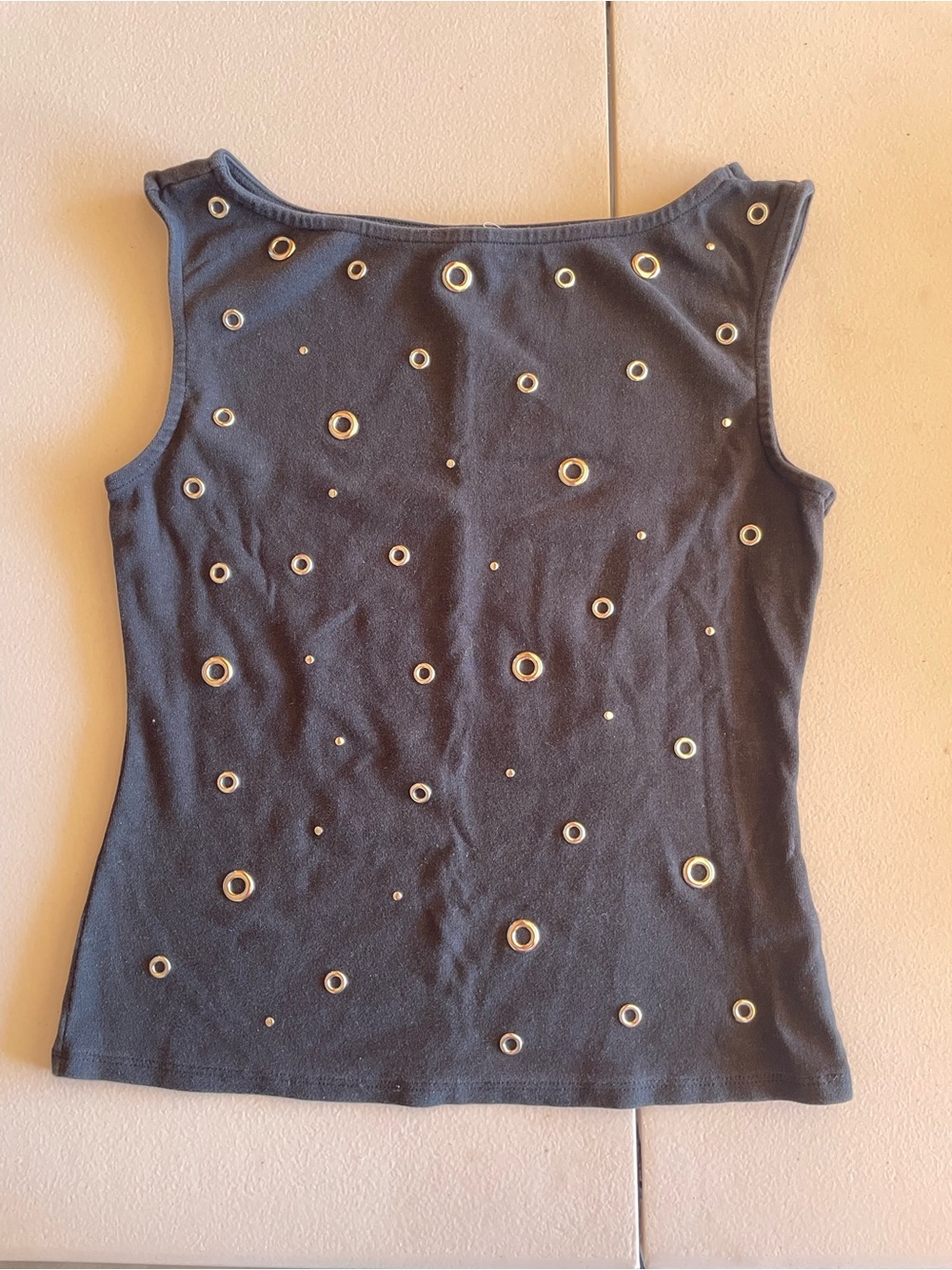 Steven By Steve Madden Black Tank with Gold Eyelet Accents